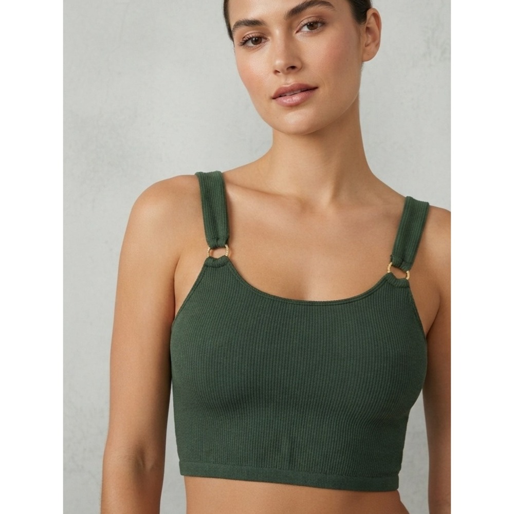 Aerie Ribbed Gold Ring Strap Cropped Tank‎ Top Green S